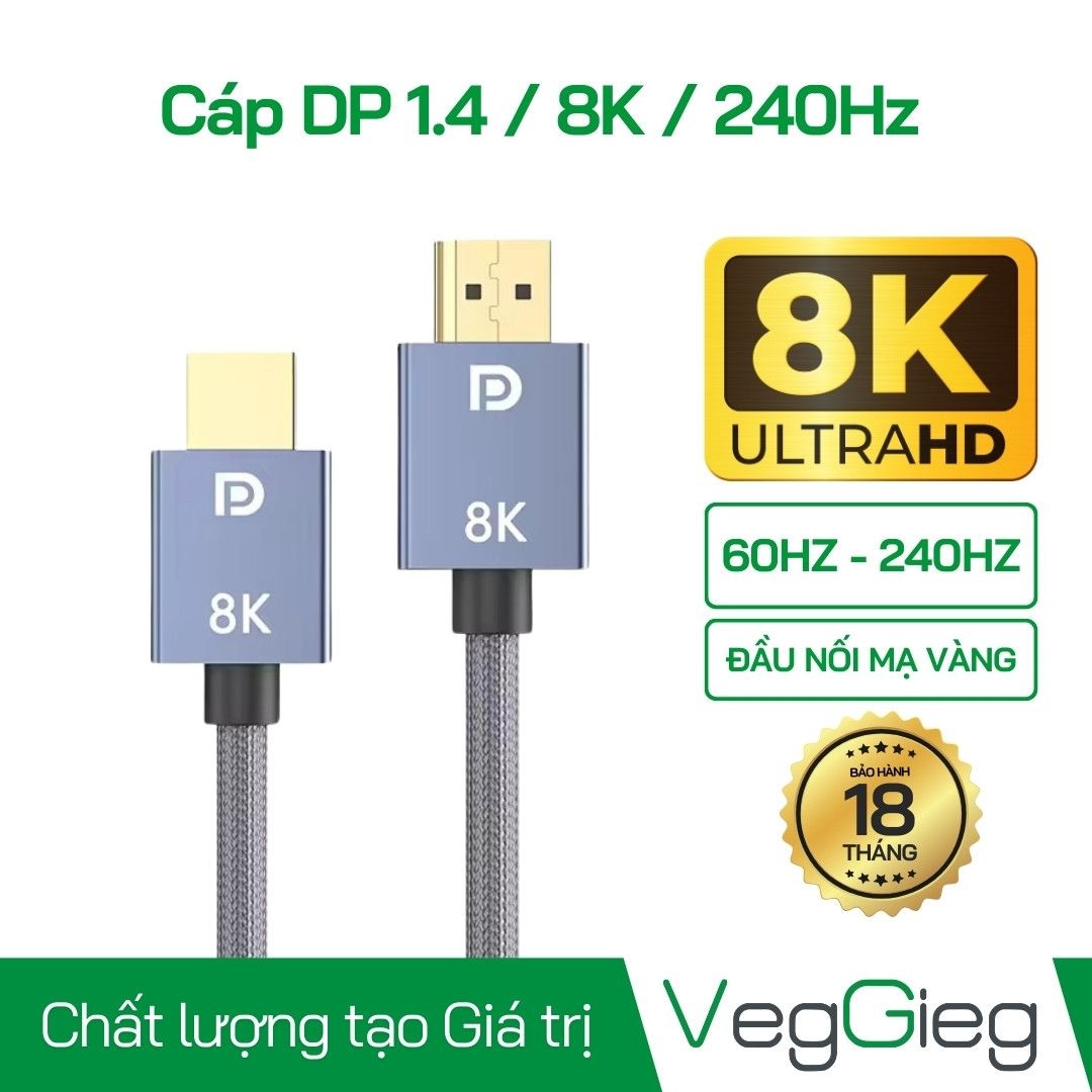 Dây Displayport 1.4 8k Dài 2m V-Z621 Veggieg